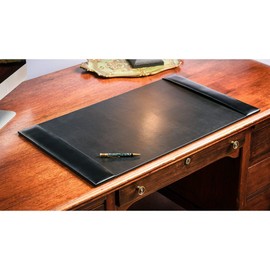 Dacasso Bonded Pad with Side Rails Luxury Leather Desk Blotter for Writing, 30 x 18, Black