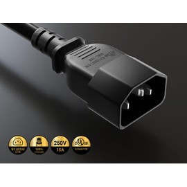 CableLeader 3ft IEC-60320 C14 to C15 PDU Server Power Cord 14AWG 15A/250V SJT, Black