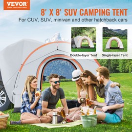 VEVOR VEVOR SUV Camping Tent, 8'-8' SUV Tent Attachment for Camping with Carry Bag, Waterproof PU2000mm Double Layer Truck Tent, Accommodate 6-8 Person, Rear Tent for Van Hatch Tailgate