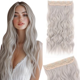 Silk-co One Piece Clip In Hair Extensions Curly 150g Hair Extensions Clip in Hairpieces 5 Clips Wavy Curly Synthetic 3/4 Half Full Head for Laides and Women 20 Inch（50 cm） Grey