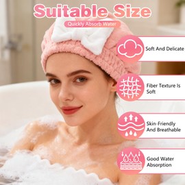 2Pcs Super Absorbent Hair Towel Wrap for Wet Hair, Microfiber Hair Towel Wrap Quick-Drying Thickened Hair Towels, Soft Bow Tie Wet Hair Towels Wrap for Women Girls (Pink+Blue)