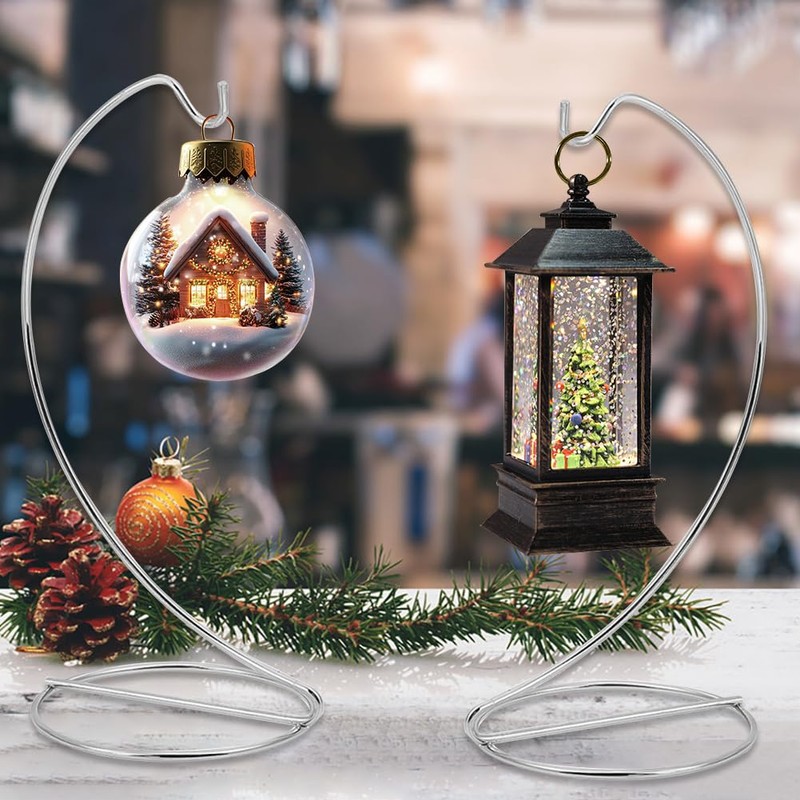 3PCS Ornament Display Stand,Glass Globe Silver Iron Wire Stand Hanging