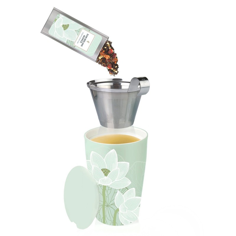 Tea Forte Double-Walled Ceramic Kati Cup, Removable Stainless Steel Infuser