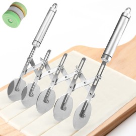 Cortador de masa de 5 ruedas para repostería, cortador de masa de acero inoxidable, cortador de pizza con múltiples herramientas de corte de rueda de pasta, rodillo ajustable de rueda para hornear cortador de pizza con mango