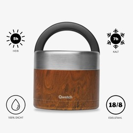 QWETCH - Thermal Container for Food with Handle - 850 ml Drinking - Lunch Box Stainless Steel Isotherm - 5 Hours Hot & 7 Hours Cold - Leak-proof & BPA-Free