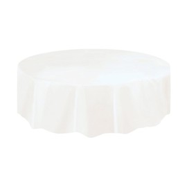 Round White Plastic Tablecloth, 84"