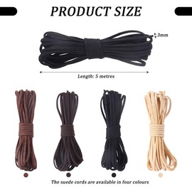 Vaniika Leather Cord, 4 Pcs 5 m x 3 mm Thread Faux Suede Cord in 4 Colours, Ribbons for Crafts with Cord Ends, Flat for DIY Bracelet Necklace