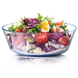 NUTRIUPS 44oz Flat Bottom Tempered Glass Bowl, 8in Clear Glass Bowl for Kitchen, Small Glass Salad Bowls, Microwave and Oven Safe