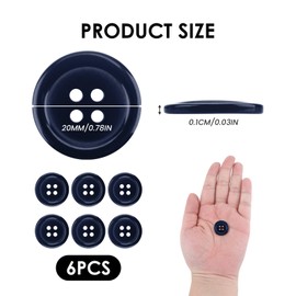 Buttons 6 pcs Dark Blue Sew on 20mm Large Round Buttons Flat 4 Holes 32L 32 Ligne Buttons for Cardigans, Coat, Sewing, Crafting (Dark Blue Sew)