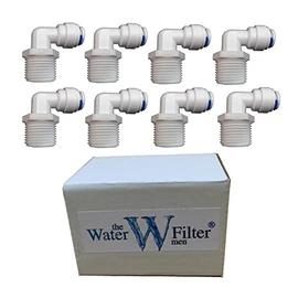 1/4" Elbow Pushfitting for All 1/4" Ports on Water Filter Housings/Reverse Osmosis/Water Filters - (8 Pack)
