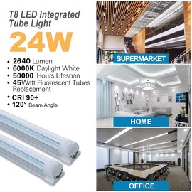 WAHADI 8 Pack 4FT LED Shop Light 24W 4 Foot T8 Integrated Tube Light 6000K Daylight White with ON/Off Switch Cable for Household, Garage Ceiling and Under Cabinet Lighting, Clear Cover