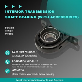 Drive Shaft Center Support Bearing fits 2011-2015 Frontier, 2004-2015 Titan Replaces 37520ZL40A 37520EA000