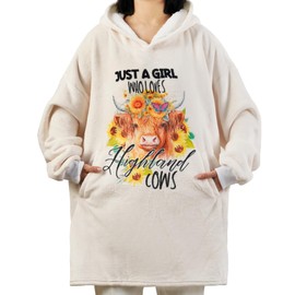 Highland Cow Gifts for Women, Wearable Blanket Hoodies, Super Soft Warm Cozy with Big Pockets - One Size Fits Most