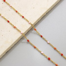 HMOOY Bohemian Bead Choker Necklace for Women, 14K Gold/Silver Plated Colorful Summer Beaded Choker Necklace Adjustable Beach Jewelry Prom Party Festival Accessory (Gold, Orange/Red/Pink)