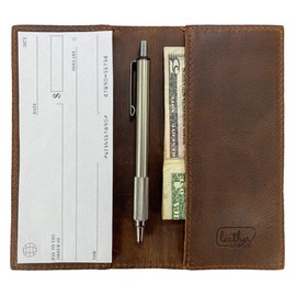 Leather Worx, Checkbook Cover, Minimalist Organizer, Check Presenter, Bill Holder for Waiter and Waitress, Restaurant Accessories, Full Grain Leather, Handmade, Bourbon Brown