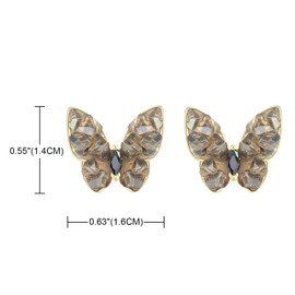 YOQUCOL Butterfly Shape Light Grey Crystal Golden Pierced Stud Earrings for Women