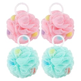 4 Pack African Net Shower Puffs - Mesh Soft Loofah Exfoliating Bath Sponge for Rich Lather, Shower Accessories for Women & Men (Pink,Green)*2