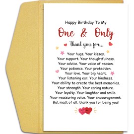 Qiliji Romantic Birthday Card for Him Her, Heartfelt Birthday Card for Husband Boyfriend Wife Girlfriend, Bday Card for Men Women, Happy Birthday To My One & Only