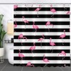 GCIREC Flamingo Shower Curtain, Black White Stripe with Hot Pink