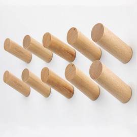 evory 10 Pack Wood Wall Hooks, Rustic Wooden Coat Hooks Wall Mount, No Damage Adhesive Hat Hooks for Wall, Decorative Coat Rack Hangers for Hanging Clothes Towels Guitar Backpacks Purses