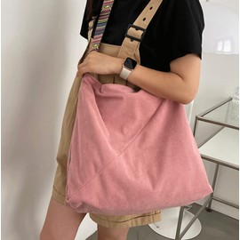JARKJARD Women Corduroy Tote Bag Large Shoulder Hobo Bag for Women Boho Casual Handbag Purse(Pink)