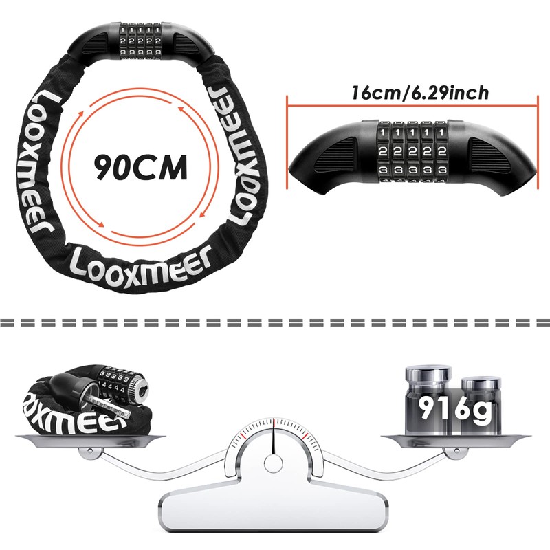 Looxmeer Bike Lock, Heavy Duty Bicycle Lock, 90cm High Security