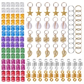Jinlaili Dreadlocks Hair Rings Colorful, 130 Pieces Hair Braid Rings, Hair Cuffs Multi-Color, Hair Pendants Aluminum, Golden Hair Accessories, Cute Hair Pendants Leaves, Stars, Snowflakes and Shell