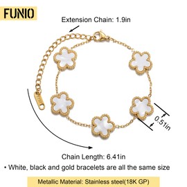 FUNIO Four Leaf Clover Bracelet Set for Women - 3Pcs 18K Gold Plated Flower Lucky 4 Leaf Link Bracelet Jewelry Gift for Women Van Cleef