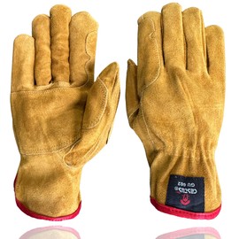 Cestus GU-602, Reinforced Leather Work Gloves, Premium Grade Split Cowhide, Double Palm, Unlined, Keystone Thumb (Large)