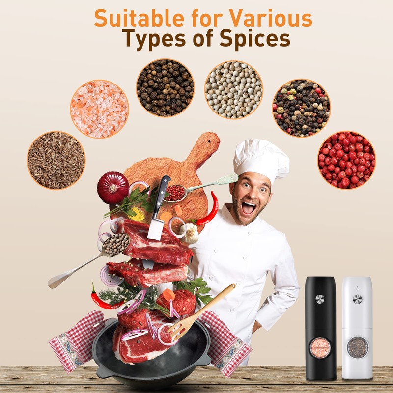 Electric Salt and Pepper Grinder Set, Rechargeable Automatic Pepper Mill