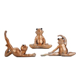 KrcaJeo Yoga Frog Statue 5.8" Resin Bronze Frog Figurines Yoga Decor Zen Yoga Frog Statues Tabletop Decor Gifts for Friends Women Set of 3