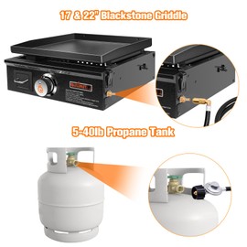 ABYDA 6 FT Propane Adapter Hose with Regulator, Elbow Adapter for Blackstone 17 inch and 22 inch Table Top Griddle, Replacement Parts Connect to Large Propane Tank