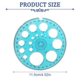 GLPRKOW Set of 4 Maths Stencils Set: 2 Flexible Cosine Tangent Curve Rulers and 2 360° Round Scale Geometry Rulers, Dimensionally Stable Plastic Stencils for Students, Office, Designer
