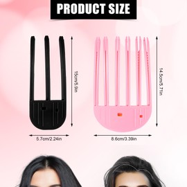 2pcs Wind Shaping Styling Combs for Fluffy Bangs, 3-Tooth & 6-Tooth Instant Hair Root Volumizing Lifting Clips Easy High Crown Volume Tools for Women's Natural Voluminous Looks (Black, Pink)