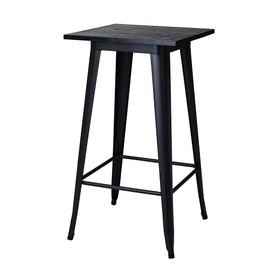 Glitzhome 41.50" H Modern Style High Heavy-Duty Metal Black Steel Square Bar Table with Solid Elm Wood Top Sturdy Frame Bistro Pub Table