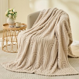 Wajade Fleece Throw Blanket, Fluffy Faux Fur Blanket for Bed Sofa Couch, Soft Warm Thick Blanket,Linen 127x178