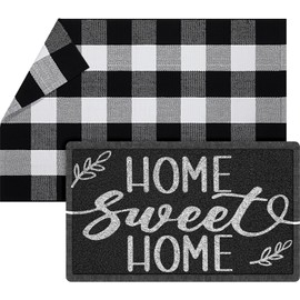 Geelin 2 Pcs Home Sweet Home Doormat 30'' x 18'' Rustic Buffalo Outdoor Rug 43'' x 27.5'' Door Mats for Front Door Farmhouse Outdoor Doormats for Indoor Outside Entryway