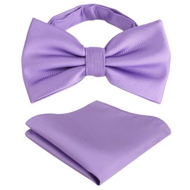 Gemay G.M Plain Color Pre-tied Bow tie and Pocket Square Set Tuxedo Bow Ties for Men Bowties for Wedding Prom (Lilac (Violet))