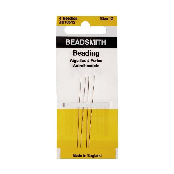 The Beadsmith English Beading Needles, Size 12, 4 Needles per Card, Made in England, Use for Loom Weaving Beadwork, Off-Loom Stitching and Jewelry Making with Seed Beads