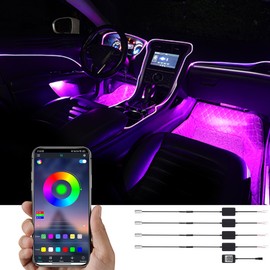 Taben atmosphere light, APP control car atmosphere light, soft DIY refit fibre optic pipe, 64 colours interior lighting, decorative light, 1W DC 12V