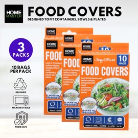 Home Master Food Covers, Lock In Freshness and Reduce Odors, Designed to Fit Most Containers, Bowls and Plates, Food Safe, Assorted Sizes (3)