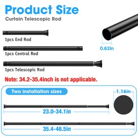 MEXAU Black Tension Curtain Rods 23 to 46 Inch,Small Curtain Rods No Drilling,Short Spring Tension Rod for Windows Door Closet,Pressure Curtain Rod