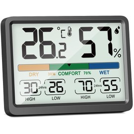 NOKLEAD Thermometer/Hygrometer, Digital Thermometer/Hygrometer, Indoor Thermometer, Comfort Display, Maximum Lowest Temperature and Humidity Display, Switch ℃/℉, LCD Large Screen, Tabletop, Magnetic