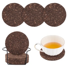AHANDMAKER Set of 10 Dark Cork Coasters, Absorbent Coasters for Drinks with Holder Cork Coaster Drink Coaster Cup Mats for Tabletop Protection, Office, Kitchen, Table Decor