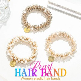 Banatra Rhinestone Hair Ties Beaded Hair Bands Glitter Ponytail Holder No Damage Hair Elastics Hair Accessories for Women and Girls (Pack of 3)