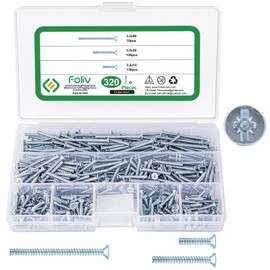 Foliv 320 pieces device screws for switch boxes, machine screws, assortment box, diameter 3.2 x 15 mm, 3.2 x 25 mm, 3.2 x 40 mm, countersunk screws made of galvanised steel with PZ1/slot, for repair unstable sockets