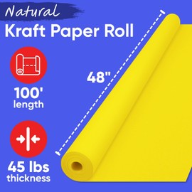 Paclord USA Made 48" x 1200" Yellow Kraft Paper Roll, 45 lbs Thickness, American Quality Colored Kraft Paper for School, Poster Arts, Crafts, Bulletin Board - Odorless, Non-Toxic, Safe for Kids