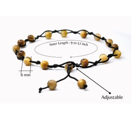 Yellow Cat's Eye Anklet Ankle Bracelets for Women - Waterproof Beaded Healing Crystal Anklets, Plus Size Chakra Gemstone Bead Anklet (Stretchy Adjustable - Hand Knotted)