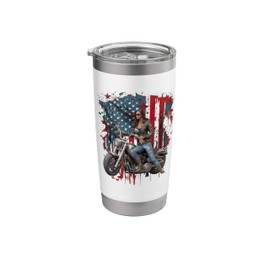 Vintage Motorcycle American Flag Helmet Biker Stainless Steel Insulated Tumbler