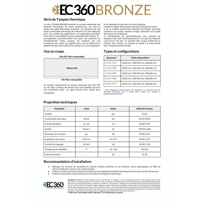 EC360® Bronze 8W/mK Thermal Pad (50 x 50 x 2.0